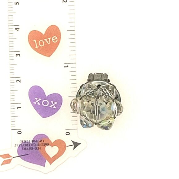 Vintage Faceted Clear Beaded Clip-On Earrings Round Silver Tone, 3/4" - Picture 8 of 8
